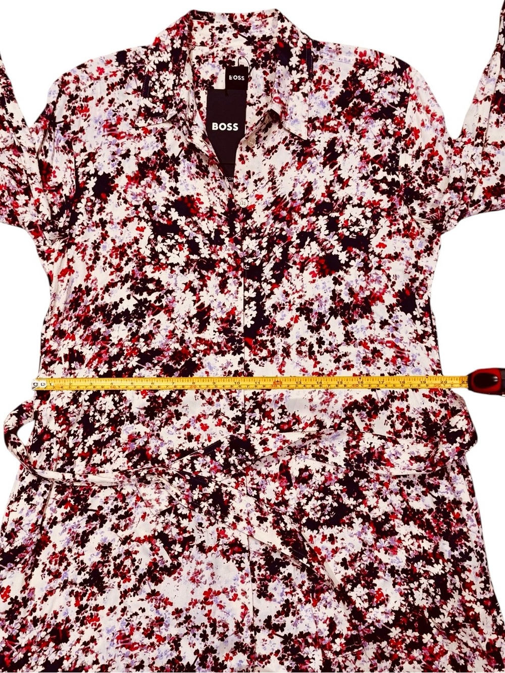 Boss Hugo Boss Sz 6 Dress Long Sleeve Floral Shirtdress Midi Classic Fall Luxury - Picture 13 of 14